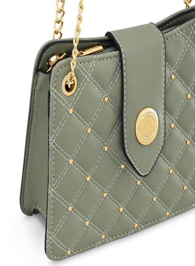 fastrack Chic Studded Quilted Sling Bag for Women | Crossbody with Zipper & Magnetic Button Closure, Metallic-Detail Strap & Utility Pocket | Stylish Everyday Shoulder Bag for College & Casual Outings - Image 4